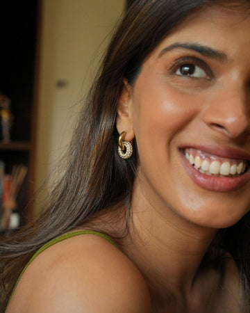 18kt gold plated stainless steel Circa earrings, tarnish-free, from Esme Crystals