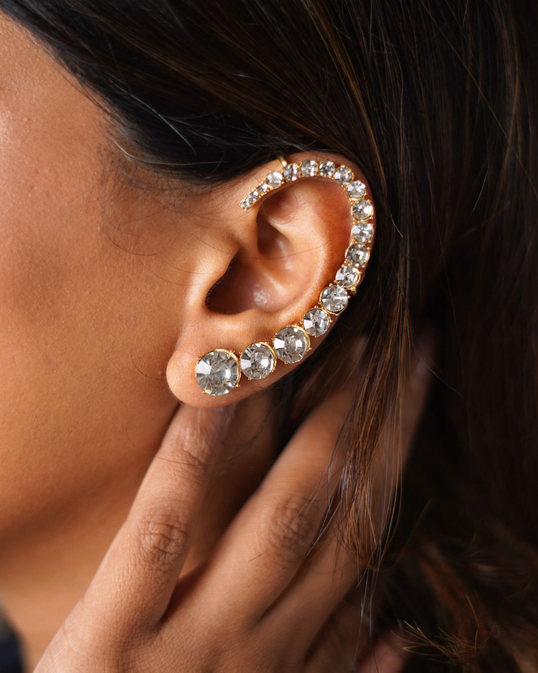 Aurelia Crystal Earcuff side angle showing stacked-ear illusion