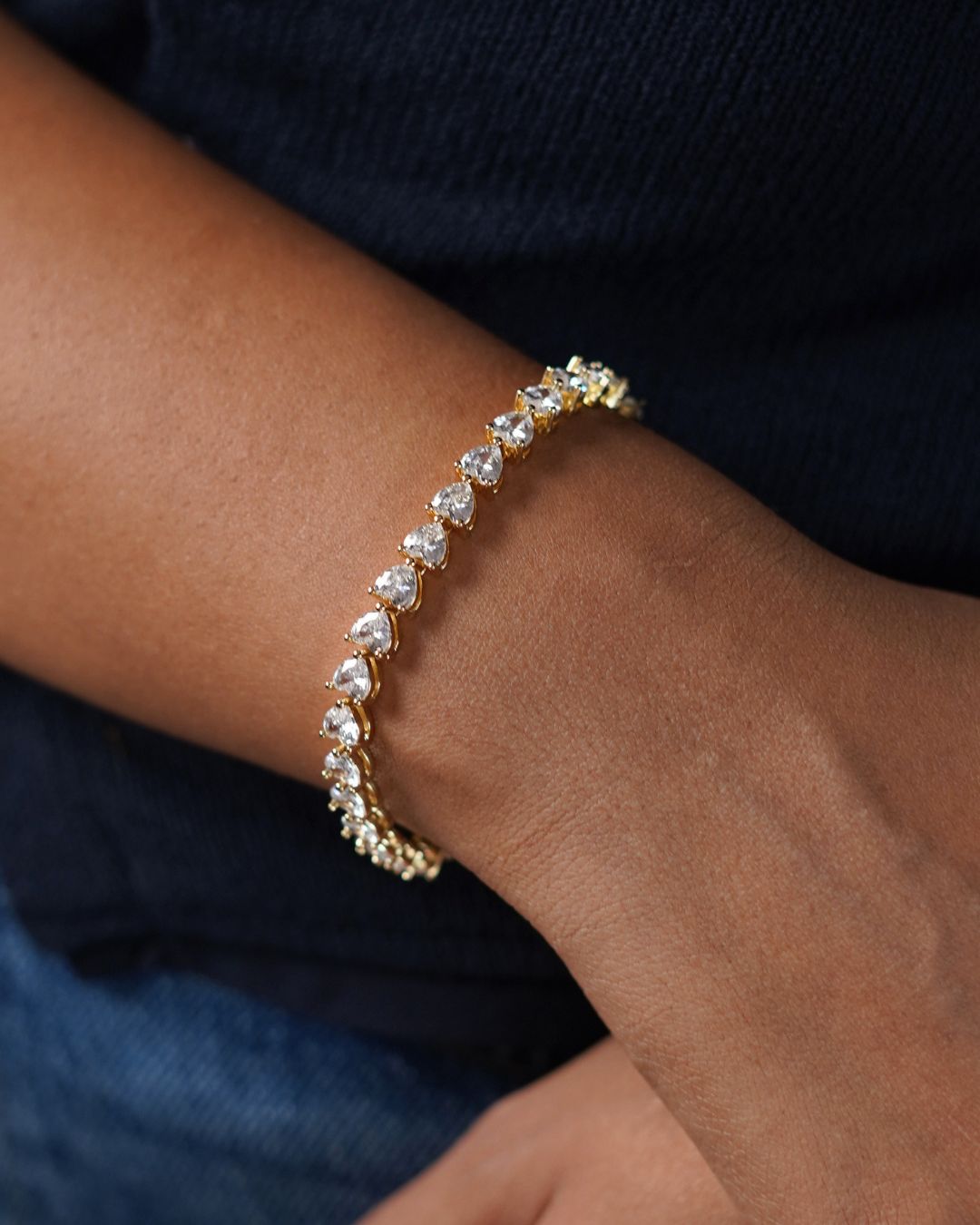 Affinity Bracelet close-up of heart-cut crystal line